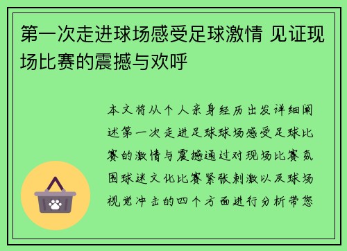 第一次走进球场感受足球激情 见证现场比赛的震撼与欢呼