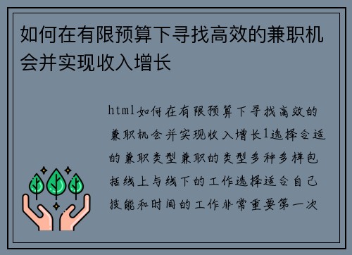 如何在有限预算下寻找高效的兼职机会并实现收入增长